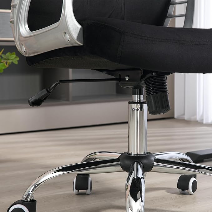 Vinsetto Home Office Chair, Velvet Computer Chair, Button Tufted Desk Chair with Swivel Wheels, Adjustable Height, and Tilt Function, Black - LeafyLoom