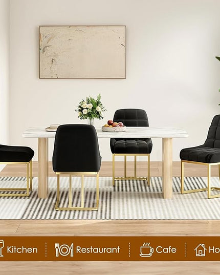 STARY Upholstered Velvet Armless Dining Room Chairs with Gold Metal Legs for Kitchen Restaurant, Black- Set of 4 - LeafyLoom