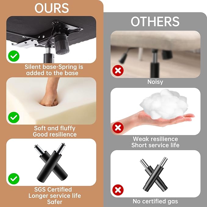 Boucle Criss Cross Armless Home Office Chair with Replaceable Wheels/Fixed Base and Back Support for Living Room, Wide Seat Adjustable Legged Swivel Chair, Comfy Computer Chair for Vanity, White - LeafyLoom