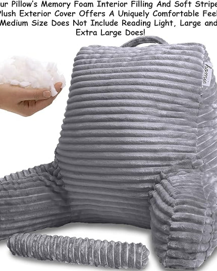Homie Reading Pillow with Reading Light and Wrist Support, Has Arm Rests, and Back Support for Bed Rest, Lounging, Reading, Working on Laptop, Watching TV (Gray) - LeafyLoom