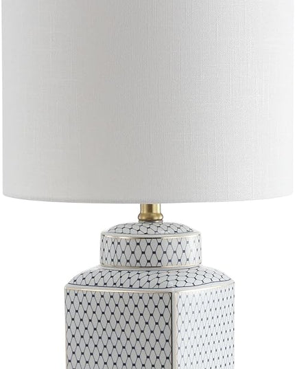 JONATHAN Y JYL3043A Cleo 21.5" Ceramic/Metal Ginger Jar LED Table Lamp Contemporary,Transitional for Bedroom, Living Room, Office, College Dorm, Coffee Table, Bookcase, White/Navy - LeafyLoom