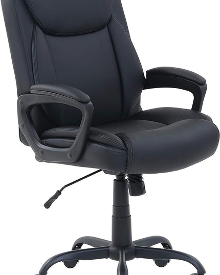 Amazon Basics Classic Puresoft PU Padded Mid-Back Office Computer Desk Chair with Armrest, 26"D x 23.75"W x 42"H, Black - LeafyLoom
