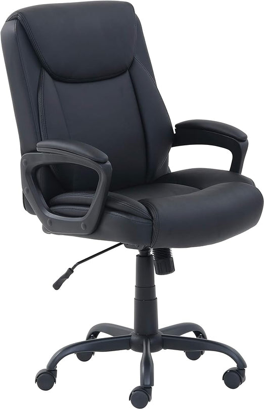 Amazon Basics Classic Puresoft PU Padded Mid-Back Office Computer Desk Chair with Armrest, 26"D x 23.75"W x 42"H, Black - LeafyLoom