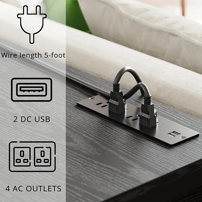 IRONCK TV Stand LED Lights, Entertainment Center with Power Outlet for 55 Inch TV, Industrial TV Console with Media Storage Shelf and 2 Large Drawers,for Bedroom/Living Room, Black - LeafyLoom