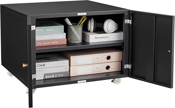 17.70" Metal Office Copier 2 Door and 360 ° Universal Wheel,Mobile Lateral Filing Cabinets w/Aluminum Alloy Handle,Rolling Printer Stand for Legal/Letter/A4,Black - LeafyLoom