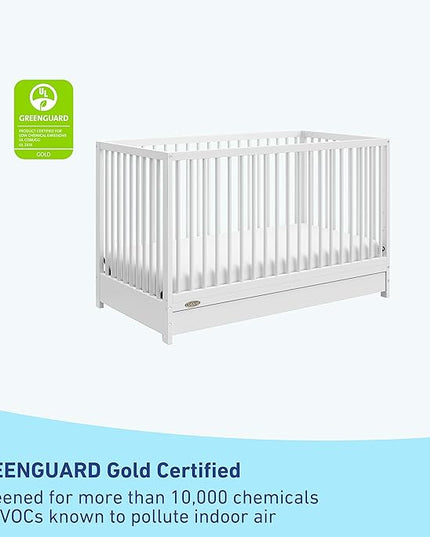 Graco Teddi 5-in-1 Convertible Crib with Drawer (White) – GREENGUARD Gold Certified, Crib with Drawer Combo, Full-Size Nursery Storage Drawer, Converts to Toddler Bed, Daybed and Full-Size Bed - LeafyLoom