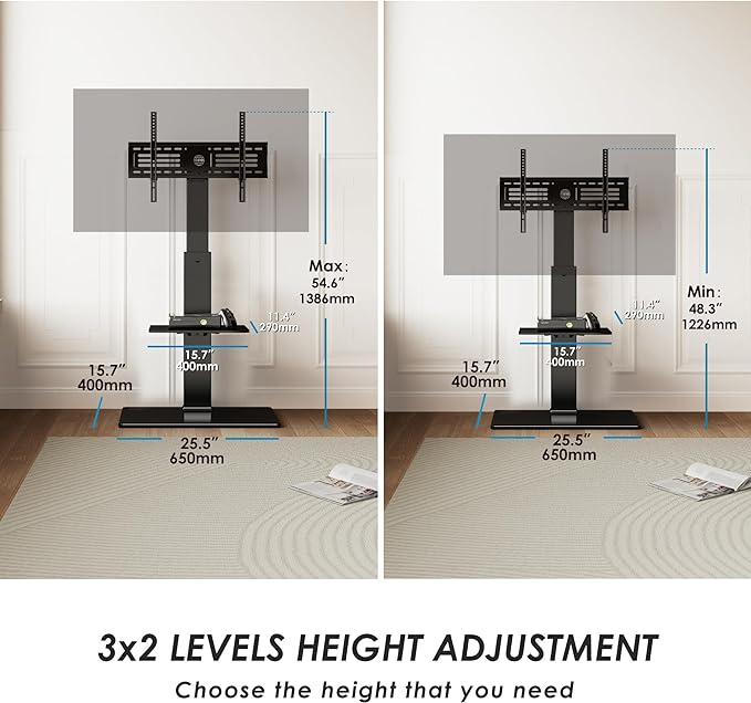 FITUEYES Swivel Floor TV Stand with Mount for TVs 37 43 50 55 60 65 70 75 Inch LCD LED Flat/Curved Screens Universal Swivel Televisions TV Mount Stand for Bedroom Living Room Black Tempered Glass Base - LeafyLoom