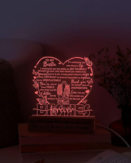 Gifts for Best Friend Women 3D Illusion Lamp, Besties Forever Acrylic Night Light, Best Friend Birthday Gifts for Women, Long Distance Friendship Gift for Her Bestie Soul Sister BFF Coworker - LeafyLoom