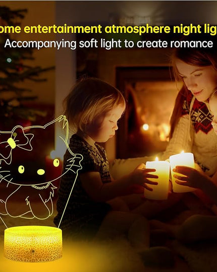 Cute Cat Night Light Anime Charater 16 Color Change Decor Kitty Lamp with Remote,Kitty Night Light Gifts for Christmas Birthday Boys Girls - LeafyLoom