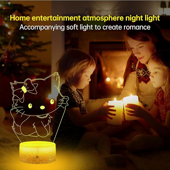 Cute Cat Night Light Anime Charater 16 Color Change Decor Kitty Lamp with Remote,Kitty Night Light Gifts for Christmas Birthday Boys Girls - LeafyLoom