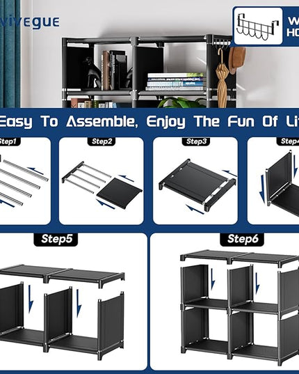 Mavivegue Bookshelf,10 Cube Storage Organizer,Book Shelf Organizer,Tall Bookcase Shelf,Book Cases/Shelves,Black Cube Shelf,Cubbies Closet Storage Organizer Shelves for Bedroom,Living Room,Home,Office - LeafyLoom