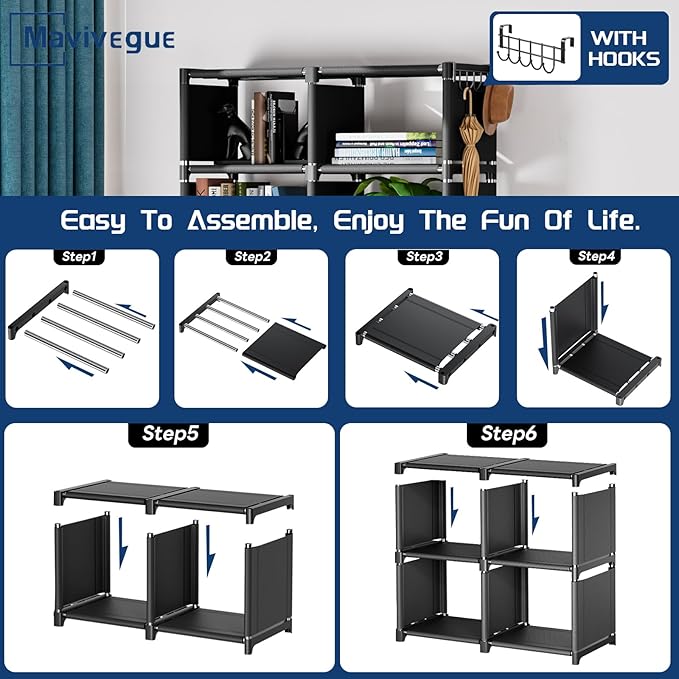 Mavivegue Bookshelf,10 Cube Storage Organizer,Book Shelf Organizer,Tall Bookcase Shelf,Book Cases/Shelves,Black Cube Shelf,Cubbies Closet Storage Organizer Shelves for Bedroom,Living Room,Home,Office - LeafyLoom