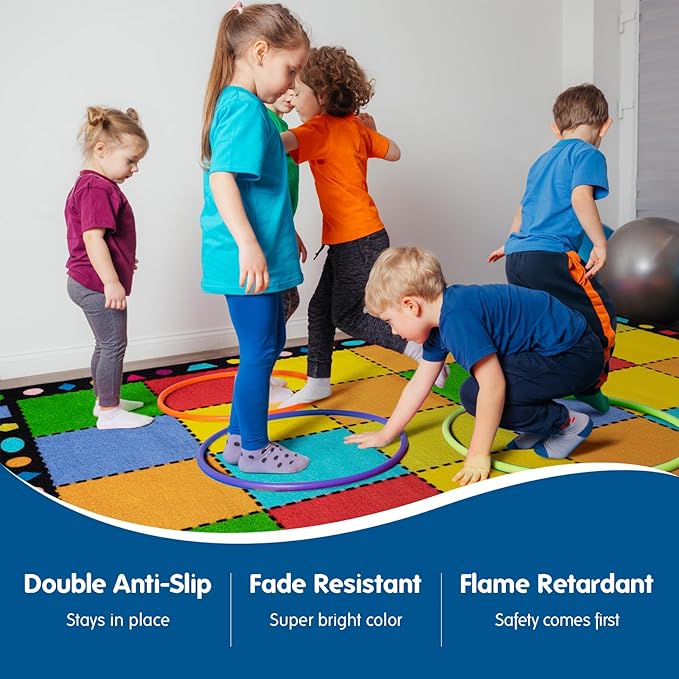 Booooom Jackson Thick Classroom Rug Elementary,13'x7'5'' Large Classroom Carpet Preschool Seating Rug for School, Colorful Classroom Rug for Classroom with 0.3'' Non-Slip Backing - LeafyLoom
