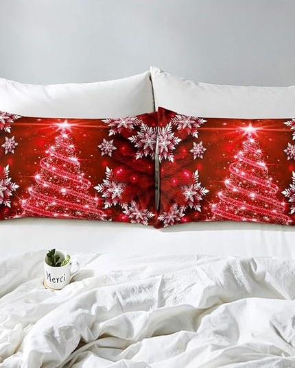 Christmas Tree Comforter Set for Children Kids Boys Girls Luxury Chic Xmas Theme Bedding Set Glitter Snowflake Star Comforter Microfiber Red Duvet Set Room Decor Quilt Set Full Size - LeafyLoom