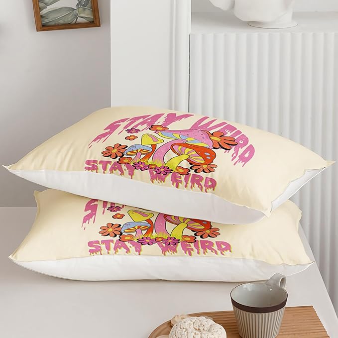 Axolotl Cartoon Mushroom Comforter Set Twin,Colorful Mushrooms Bedding Girls Bedding Set,Floral Comforter Set Red Pink Flower,Cute Mushroom Bedding Set for Kids Boys Girls Teens,1 Quilt 2 Pillowcases - LeafyLoom