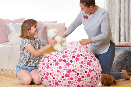 Aubliss Stuffed Animal Bean Bag Storage Chair (Pink Star, Large (38'')) - LeafyLoom