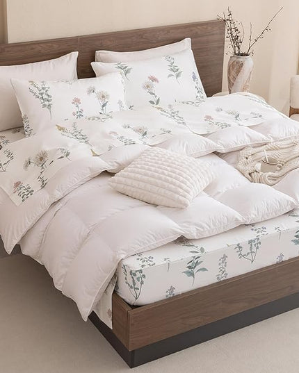 QSH Floral Queen Size Sheet Sets - 100% Egyptian Cotton Sheets Elegant Flower Pattern Printed Bedding Sheets Queen Size Bed Extra Soft and Breathable 4pcs Deep Pockets Bed Sheets - LeafyLoom