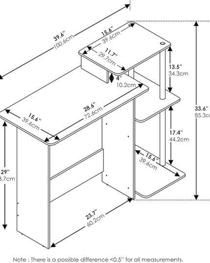 Furinno Efficient Home Laptop Notebook Computer Desk with Square Shelves, Light Cherry/Black - LeafyLoom