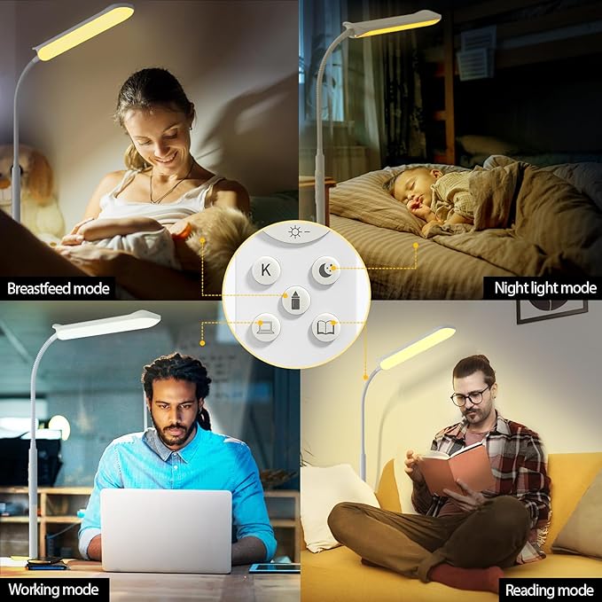 LED Floor Lamp, 18W Super Bright Floor Lamp for Living Room, Adjustable Stepless Colors & Brightness Gooseneck Standing Lamp, Eye Caring Reading Light with Remote& Touch Control for Bedroom Office - LeafyLoom