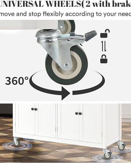 Large Kitchen Island On Wheels with Storage 54in Width Mobile Moveable Portable Rolling White Wood Island for Kitchen Dining Room with Drawers Cabinet Spice Rack Towel Rack - LeafyLoom