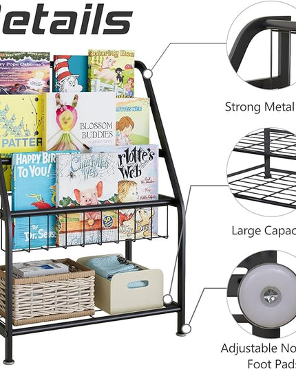 aboxoo Kids Bookshelf Todder Freestanding for Children Room 18 inches Small Toddler Bookcase Toy Organizer Play Black Stable Bookcase Bookstore Library Book Unit Storage for Small Place,Black - LeafyLoom