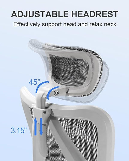 SIHOO M57 Ergonomic Office Chair with 3 Way Armrests Lumbar Support and Adjustable Headrest High Back Tilt Function Light Grey - LeafyLoom