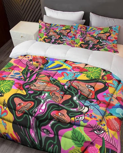Sunnycitron Mushroom Twin Comforter Set for Girls Boys Colorful Mushroom Bedding Kids Comforter sets Mandala Mushroom Comforter for Twin Bed set - Fade Resistant(1 Comforter +2 Pillowcase) - LeafyLoom