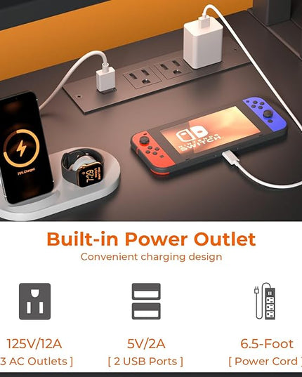 GreenForest 55 inch Computer Desk with Drawers and Outlets, Home Office Desk with Storage and Printer Shelf, Work Desk with Fabric File Drawer, Study Desk with Monitor Stand, Computer Table, Black - LeafyLoom