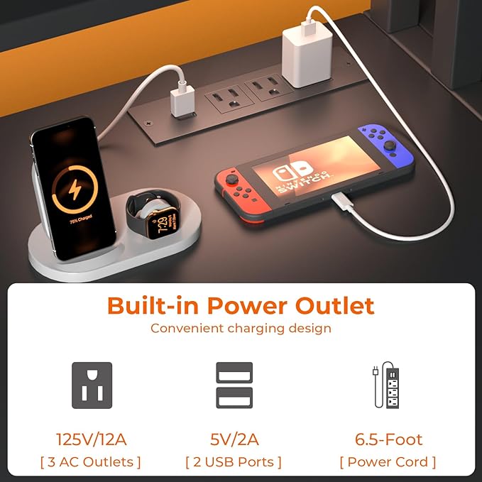 GreenForest 55 inch Computer Desk with Drawers and Outlets, Home Office Desk with Storage and Printer Shelf, Work Desk with Fabric File Drawer, Study Desk with Monitor Stand, Computer Table, Black - LeafyLoom