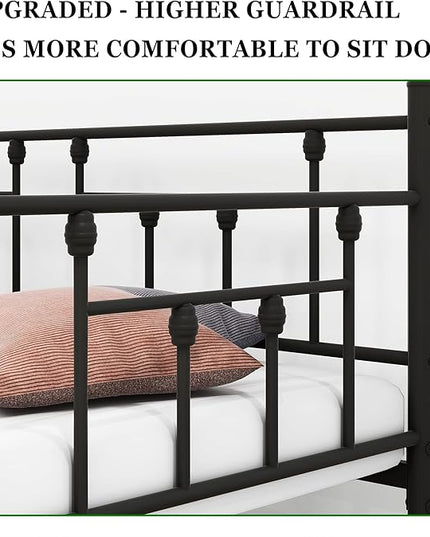 Twin Daybed with Trundle/Steel Slat Support/Space Saving Trundle Bed and Multi-Functional Furniture for Living Room and Guest Room, Black - LeafyLoom