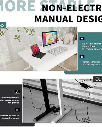 Whole Piece Top Manual Standing Desk Adjustable Height- Crank Stand Up Desk, Sit Stand Desk with Frame & Desktop, Computer Desk - LeafyLoom