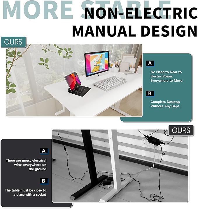 Whole Piece Top Manual Standing Desk Adjustable Height- Crank Stand Up Desk, Sit Stand Desk with Frame & Desktop, Computer Desk - LeafyLoom