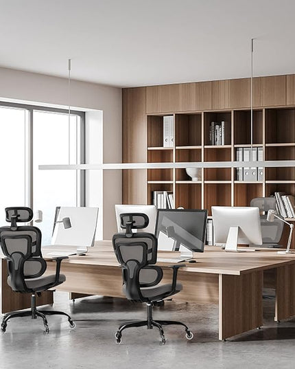 Ergonomic Office Chair - Mesh Office Chair High Back, Rolling Desk Chair, Executive Swivel Chair, Computer Chair with 3D Adjustable Armrest, 3D Lumbar Support, Blade Wheels, Adjustable Headrest - LeafyLoom
