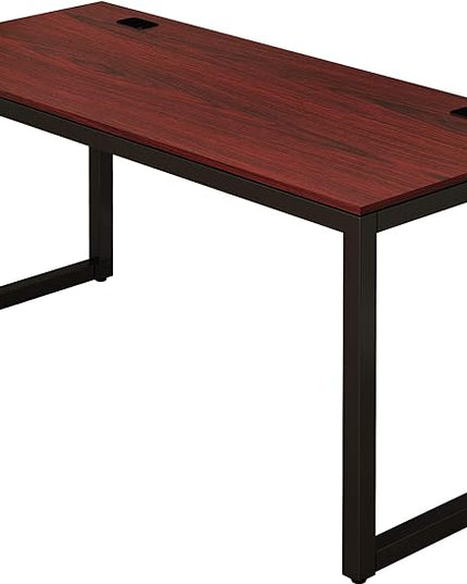 SHW Home Office 55-Inch Large Computer Desk, 24" Deep, Black/Cherry - LeafyLoom