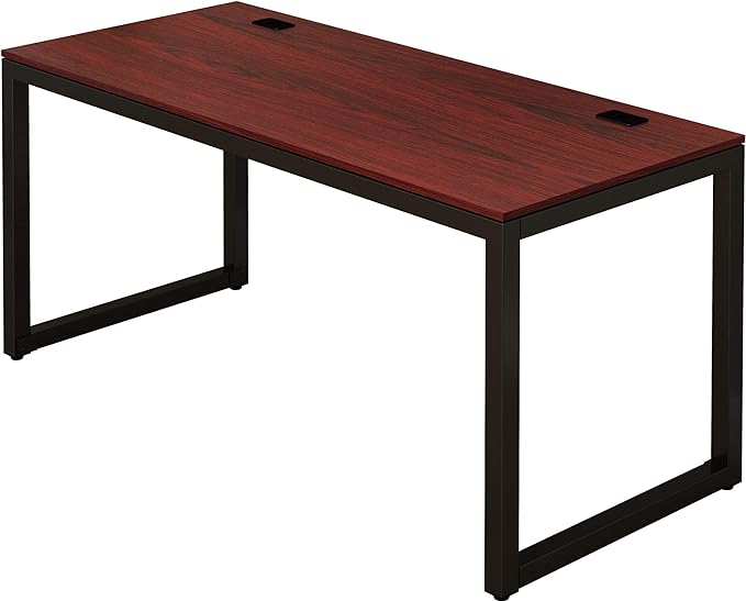 SHW Home Office 55-Inch Large Computer Desk, 24" Deep, Black/Cherry - LeafyLoom