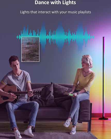65" LED Corner Floor Lamp：Uocub 16 Million DIY Colors & 68+ Scene RGB Smart Modern Floor Lamp with Timing, Music Sync, App and Remote Control Standing Lamp for Living Room (Black) - LeafyLoom