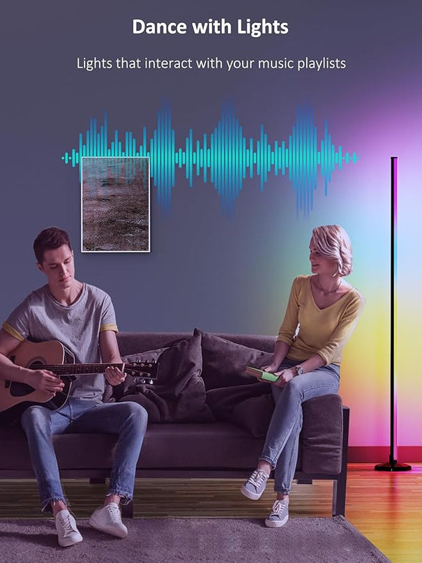 65" LED Corner Floor Lamp：Uocub 16 Million DIY Colors & 68+ Scene RGB Smart Modern Floor Lamp with Timing, Music Sync, App and Remote Control Standing Lamp for Living Room (Black) - LeafyLoom