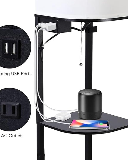 GAOMON Floor lamp with Shelves, Smart RGB Shelf Floor Lamp with 2 USB Ports & 1 Power Outlet, Display for Bedroom,Living Room, and Office - Classic Black - LeafyLoom