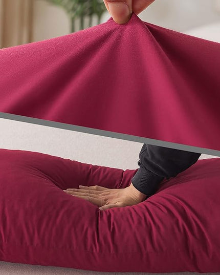 WhatsBedding Memory Foam Body Pillow with Breathable Zippered Cotton Cover, Full Body Pillow for Adults, Long Pillow for Sleeping, Firm Body Pillow Fluffy Supportive, Burgundy Red - LeafyLoom