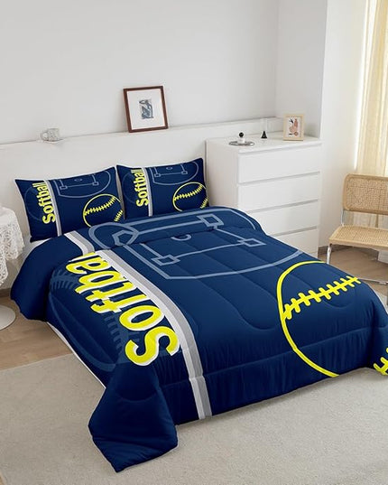 Feelyou Kids Softball Comforter Set Full Size Sports Game Bedding Set for Boys Girls Teens Bedroom Decor Baseball Comforter Women Men Softball Gaming Duvet Set with 2 Pillow Case - LeafyLoom