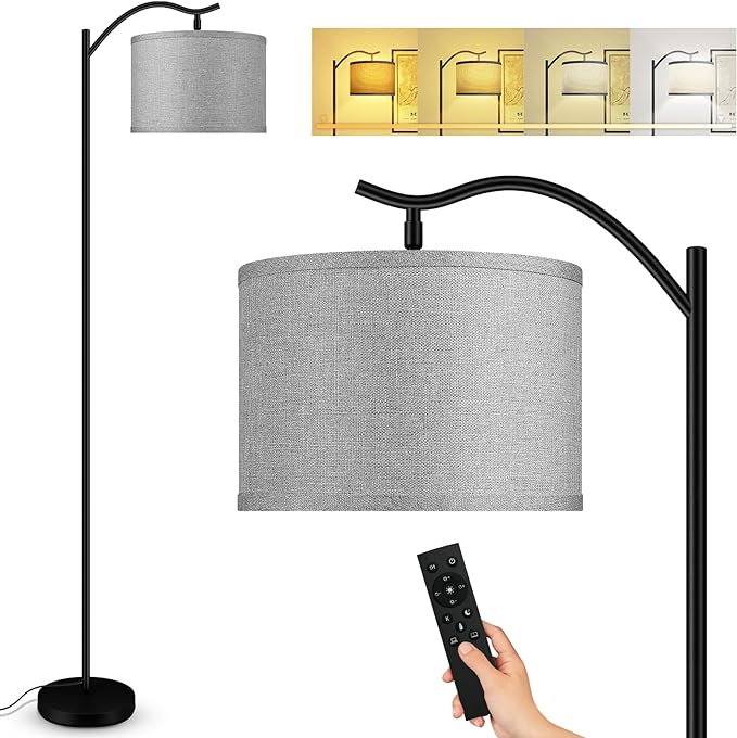 BoostArea Floor Lamp for Living Room,Arc Floor Lamp with Remote Control,Stepless Dimmable Brightness & Colors Temperature 2700k-6500k,Modern Standing Lamp for Bedroom Study Room Office,Grey - LeafyLoom