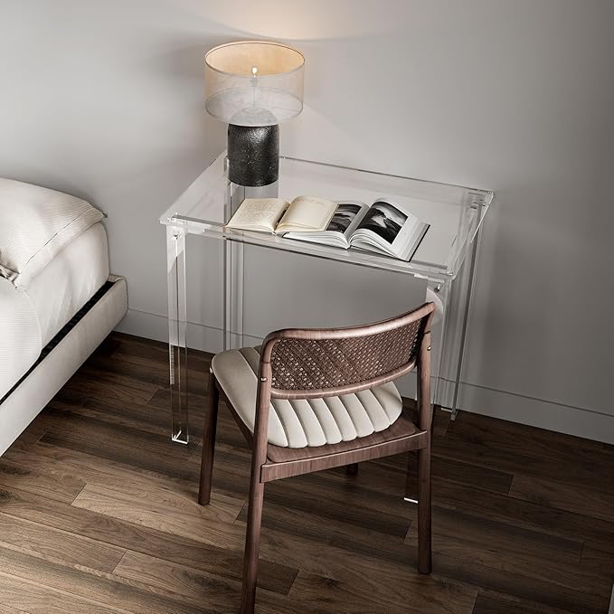 HMYHUM Small Acrylic Desk for Small Spaces, 31.5" L x 19.7" W x 29.5" H, Clear Desk for Home Office for Laptop, Study, Writing, Vanity Table with Rectangular Legs, Modern, Easy Assembly - LeafyLoom