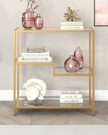 Henn&Hart 36" Tall Rectangular Bookcase in Gold, for Home Office, Living Room - LeafyLoom