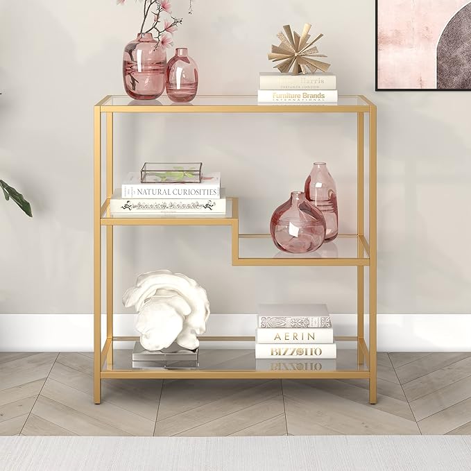 Henn&Hart 36" Tall Rectangular Bookcase in Gold, for Home Office, Living Room - LeafyLoom