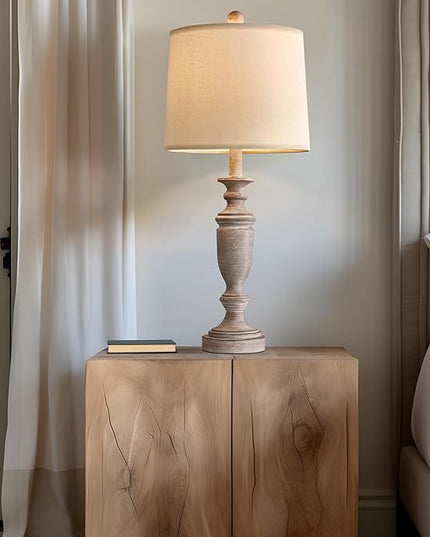 PORTRES 24.5" Classic Table Lamp Set of 2 for Bedroom Desk Lamps for Living Room Kids Room Study Room Office Rustic Table Lamps for End Table Resin - LeafyLoom