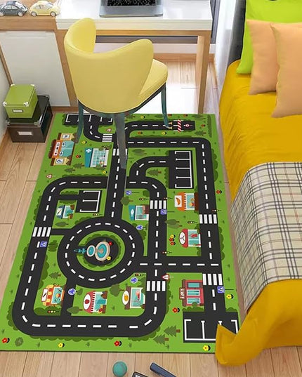 Analog ABC Kids Rug Playroom Car Rug Play Mat City Life Road Rug for Cars Fun City Map for Carpet for Bedroom Boys (78 * 118 inches, Gorgeous City) - LeafyLoom