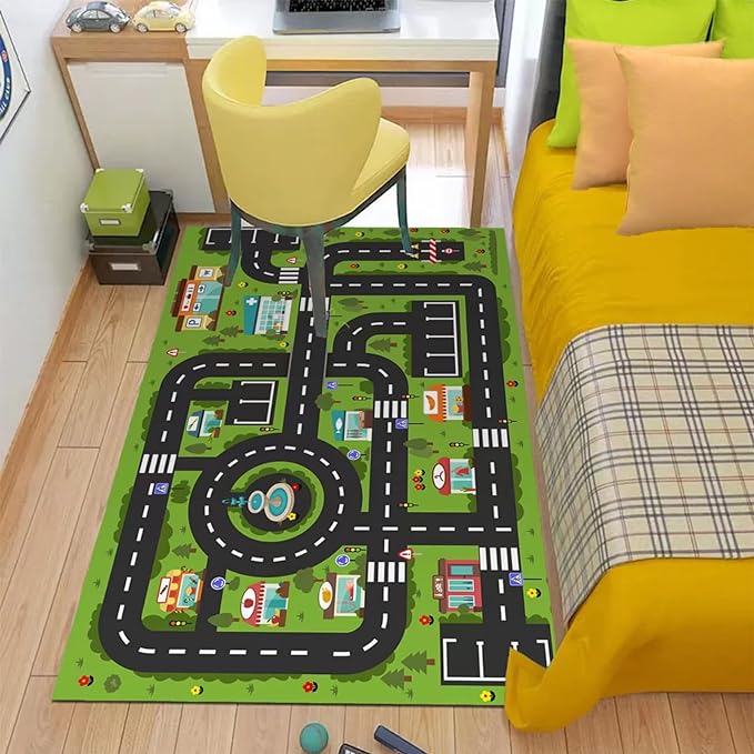 Analog ABC Kids Rug Playroom Car Rug Play Mat City Life Road Rug for Cars Fun City Map for Carpet for Bedroom Boys (78 * 118 inches, Gorgeous City) - LeafyLoom