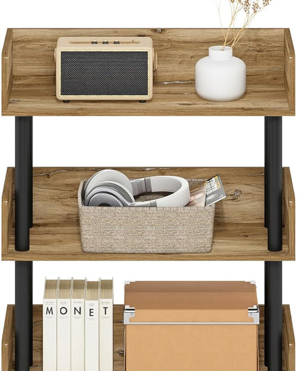 Furinno Turn-N-Tube 3-Tier Toolless Display Rack, Flagstaff Oak/Black - LeafyLoom