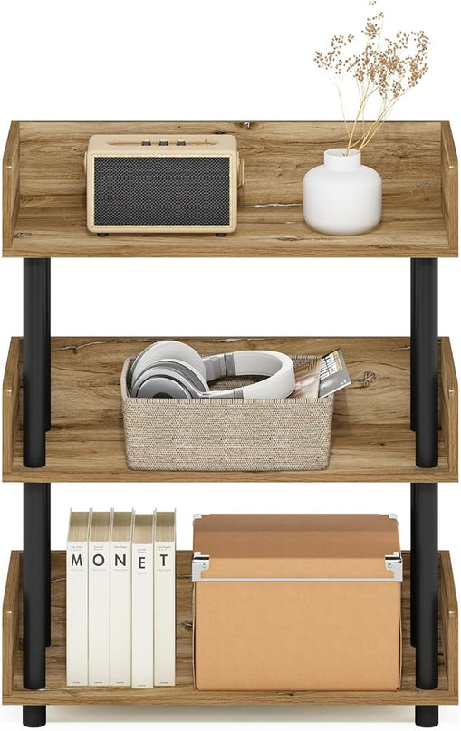 Furinno Turn-N-Tube 3-Tier Toolless Display Rack, Flagstaff Oak/Black - LeafyLoom