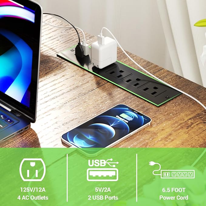 Unikito L Shaped Desk with Magic Power Outlets and Smart Strip Light, Reversible 55 Inch Corner Computer Desk with Monitor Stand, Unique Grid Design, Office Table with Storage Shelves, Rustic Brown - LeafyLoom